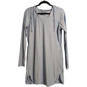 Coolibar Seacoast Swim Cover Up Dress Blue Tunic Long Sleeve Hooded Size M